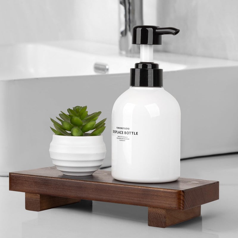 zoocatia Bathroom Counter Organizer Wood Pedestal Stand Farmhouse Decorative Tray Soap Holder for Kitchen Decor, Small, Walnut - Image 2